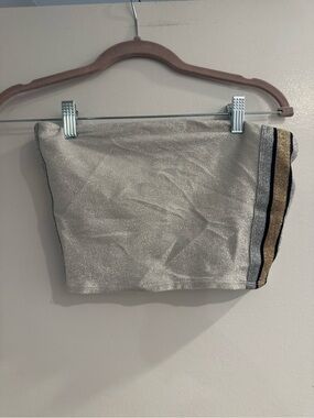 PINK Victoria’s Secret Metallic Silver Tube Top Small NWT Gold Black Stripe Y2K